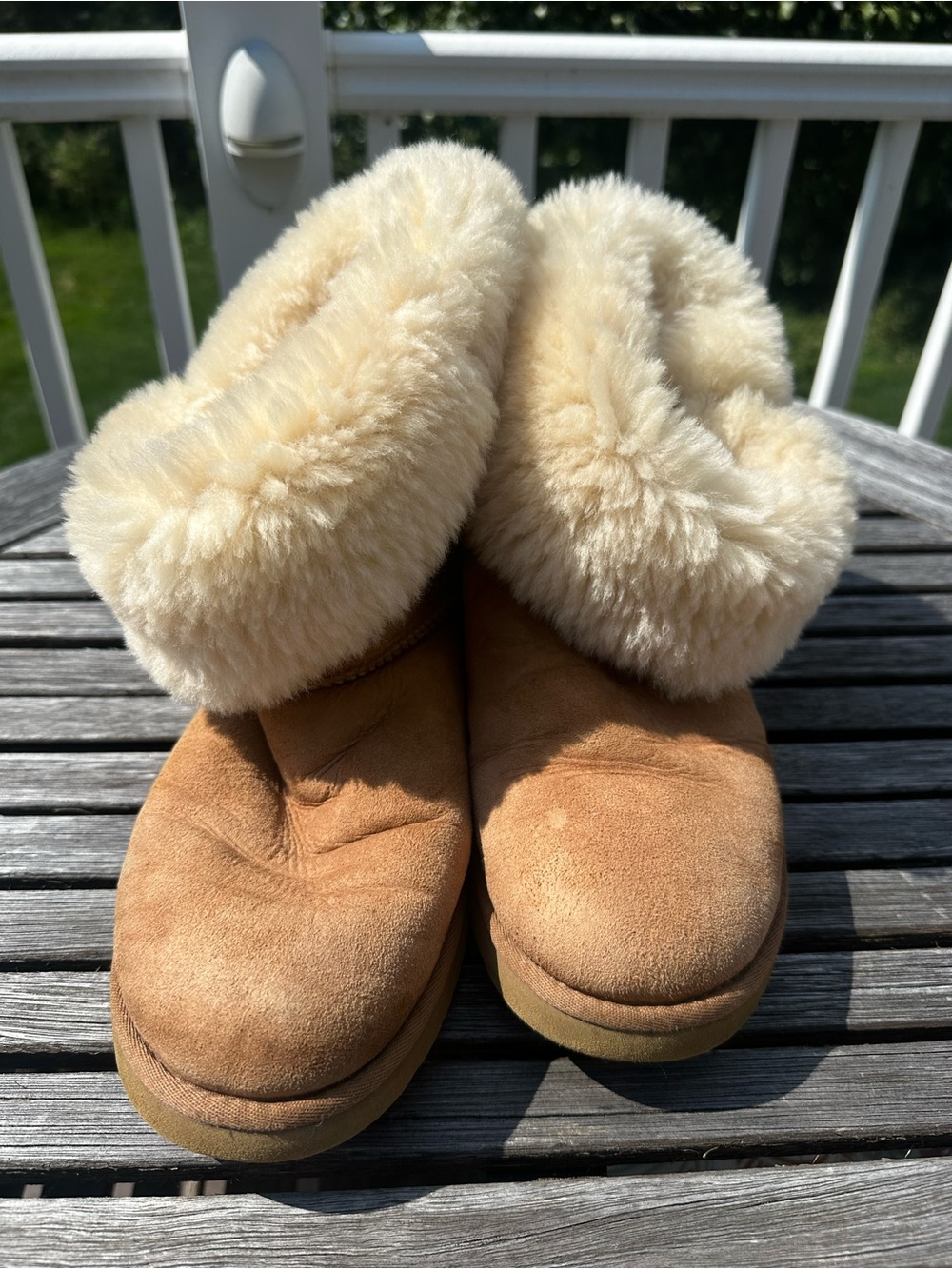 UGG Chestnut Suede Slipper Boots with Cream Shearling Cuff